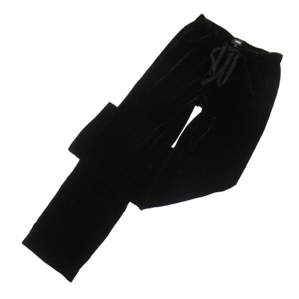 NWT Theory Winszlee in Black Fixture Matte Velvet Drawstring Relaxed Pants P XS - Picture 5 of 15